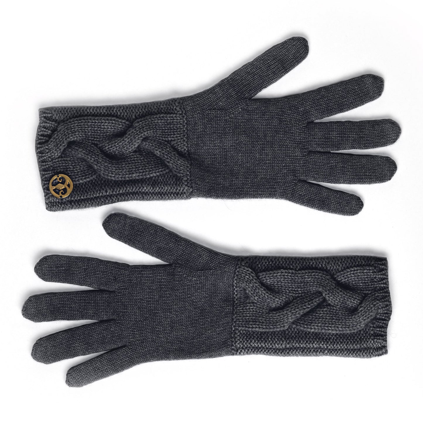 Black cable-knit cashmere gloves