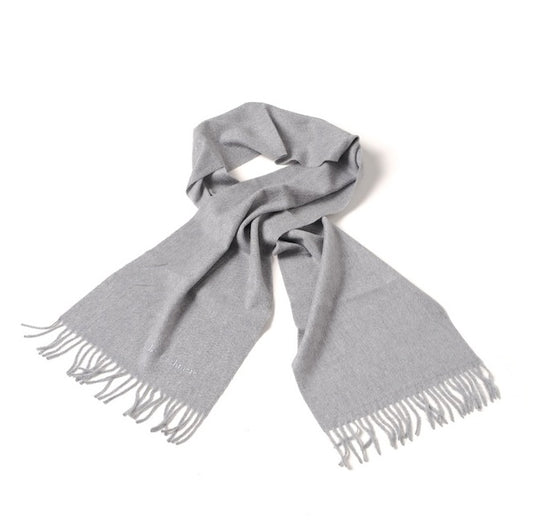 Gray fringed cashmere scarf