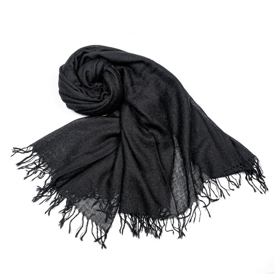 fular de cashmere fino con flecos negro