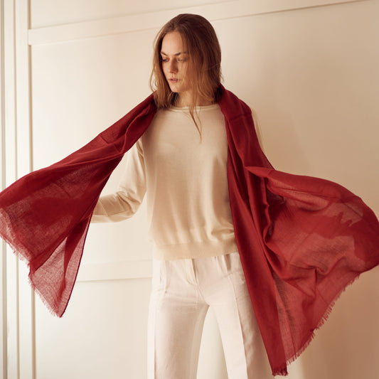 ultra-thin burgundy cashmere scarf