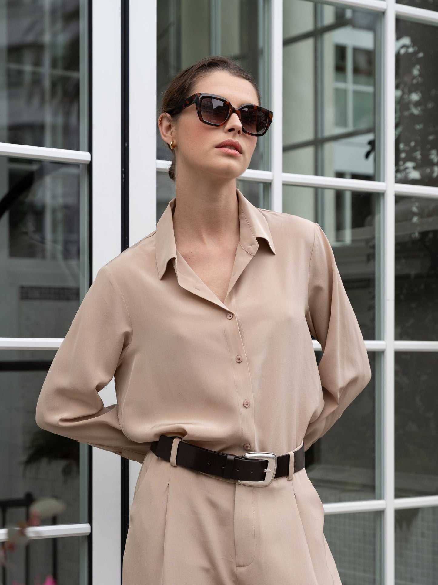 Blusa Bianca de seda light taupe
