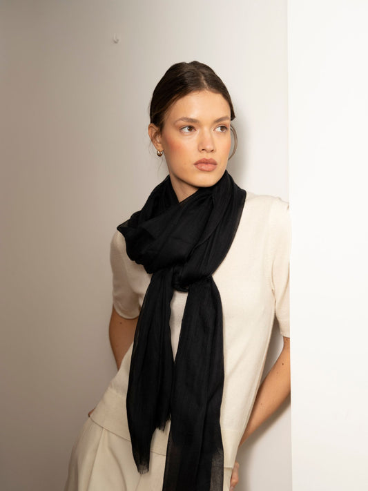 ultra-thin black cashmere scarf