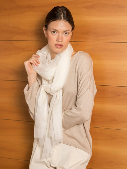 ultra-thin ivory cashmere scarf