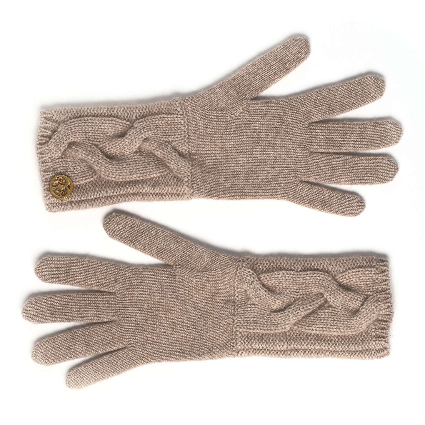 Organic brown cable-knit cashmere gloves