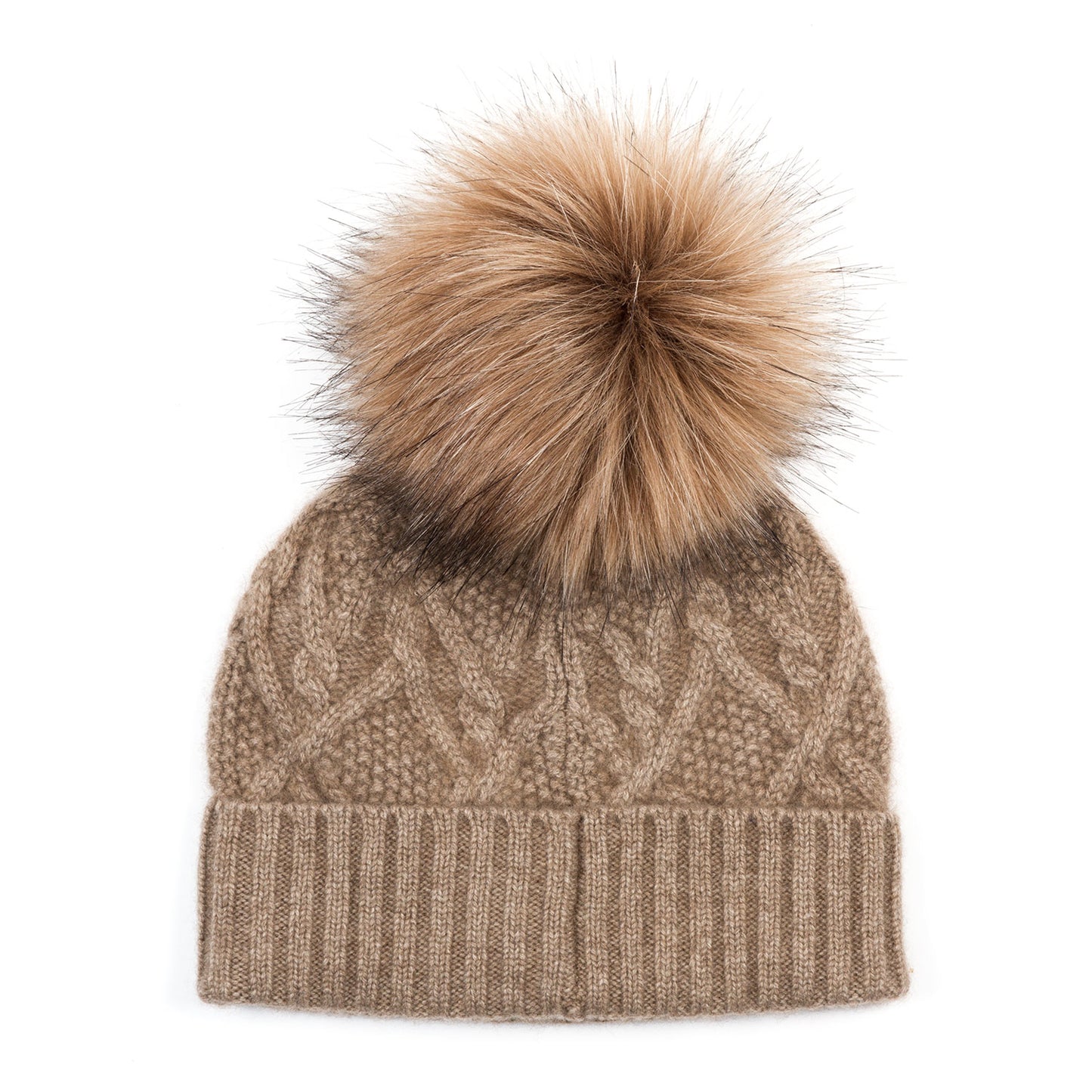 Organic brown cashmere hat with pompom