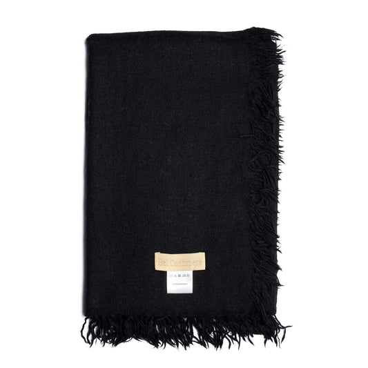 Black fine cashmere scarf with fringes