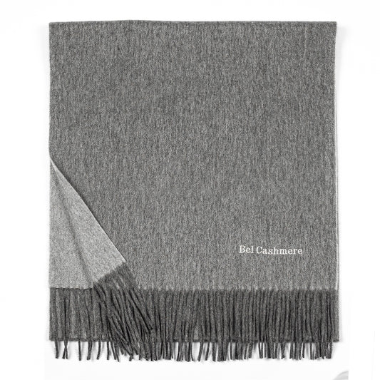 Bufanda de cashmere de doble faz gris y blanca
