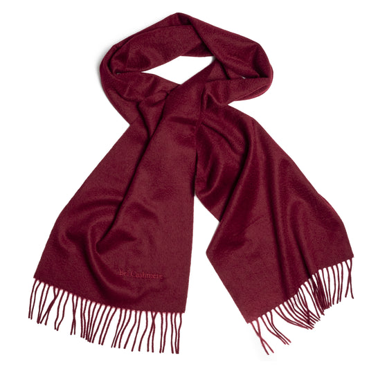 Cashmere scarf with maroon fringes