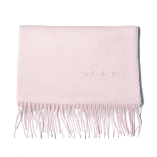 Light pink fringed cashmere scarf