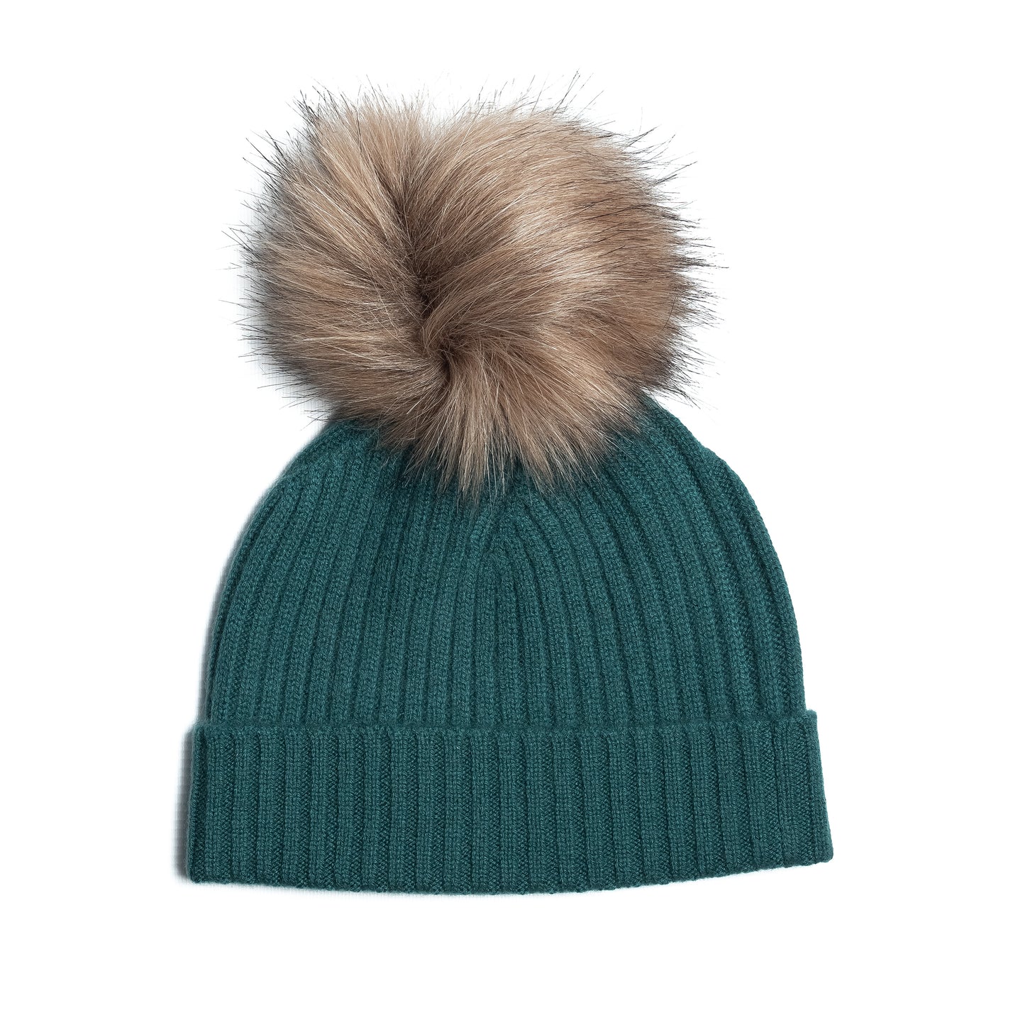 Green cashmere hat with pompom