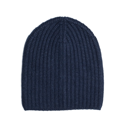 Navy blue ribbed cashmere beanie