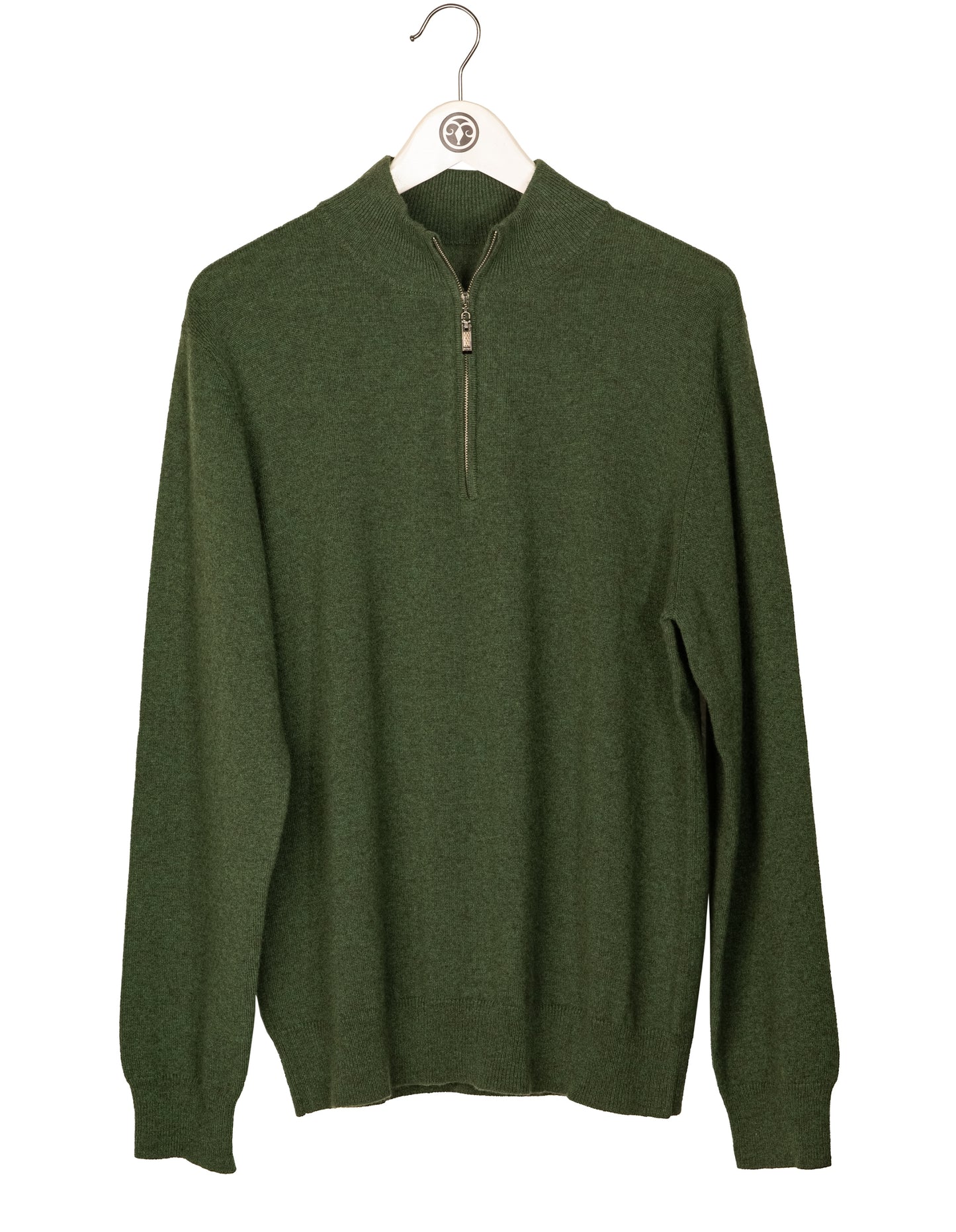 green cashmere zip-neck sweater