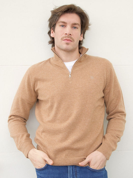 Jersey hombre cremallera camel