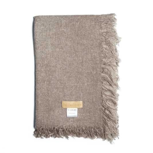 Dusty brown fine cashmere scarf with fringes