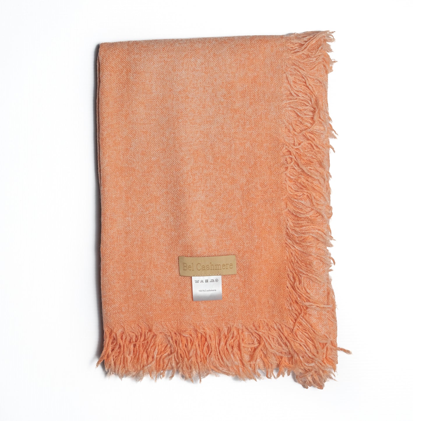 fular de cashmere fino con flecos naranja empolvado