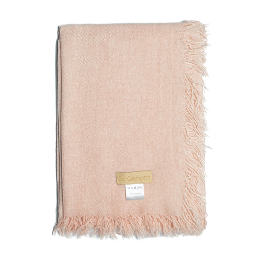 Powder pink fine cashmere scarf with fringes