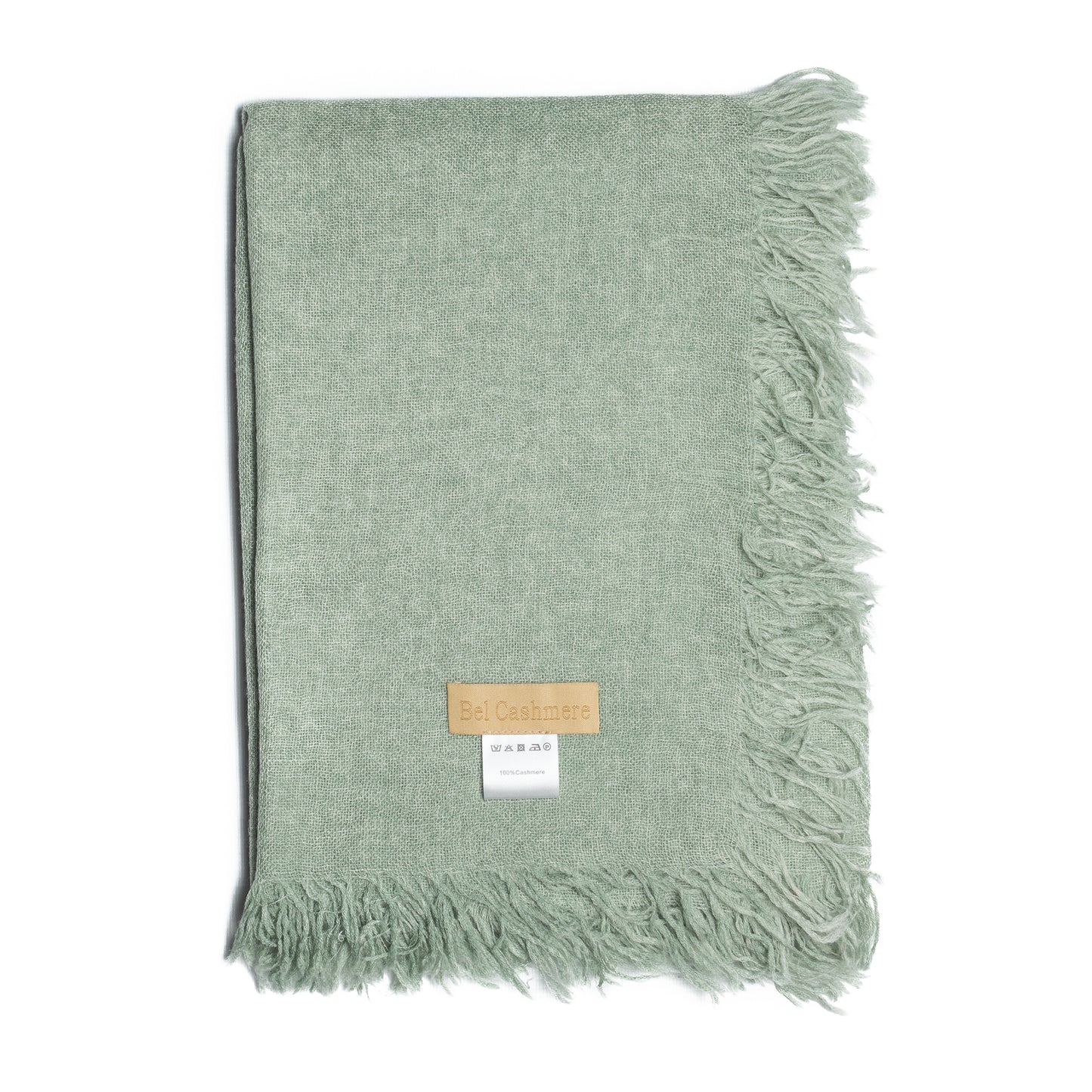 fular de cashmere fino con flecos verde menta