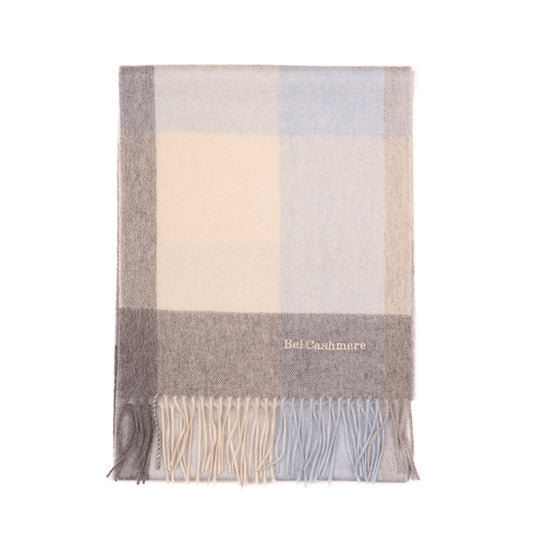 Checkered cashmere scarf with blue
