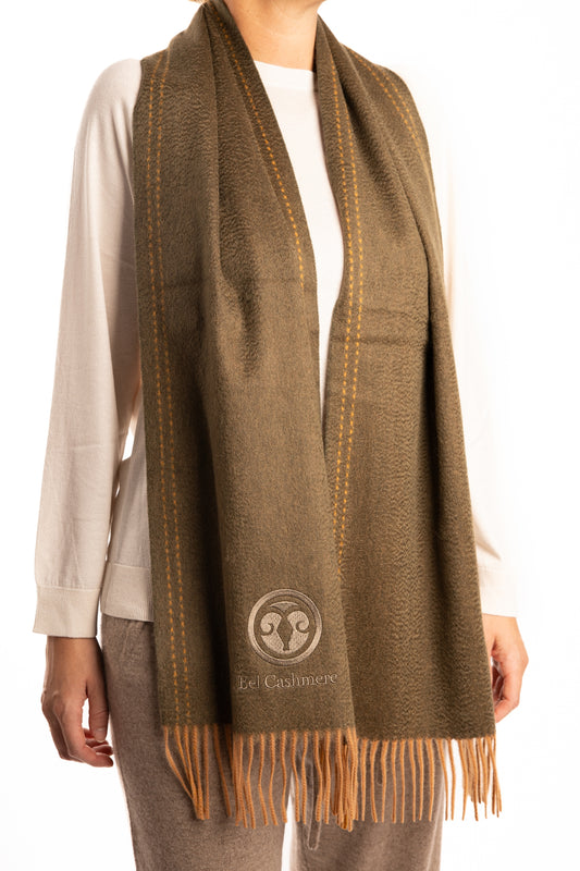 Green and brown double-sided cashmere scarf