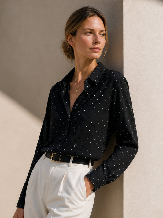 Bianca gepunktete Seidenbluse