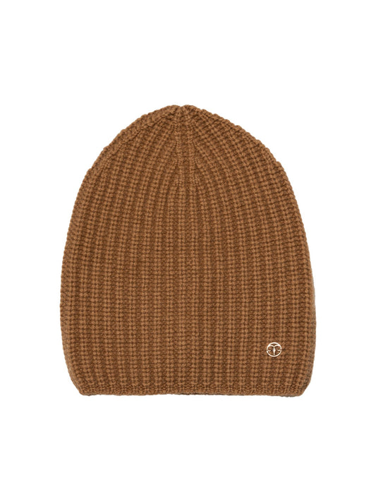 Camel ribbed cashmere hat