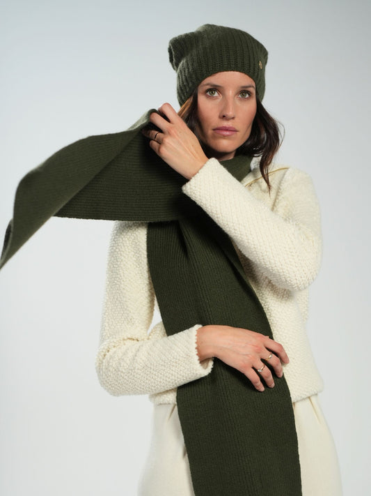 Olive ribbed knit scarf