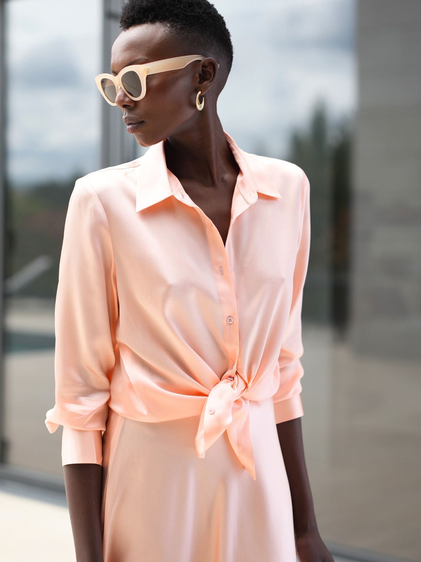 Diana Pfirsich Seidenbluse