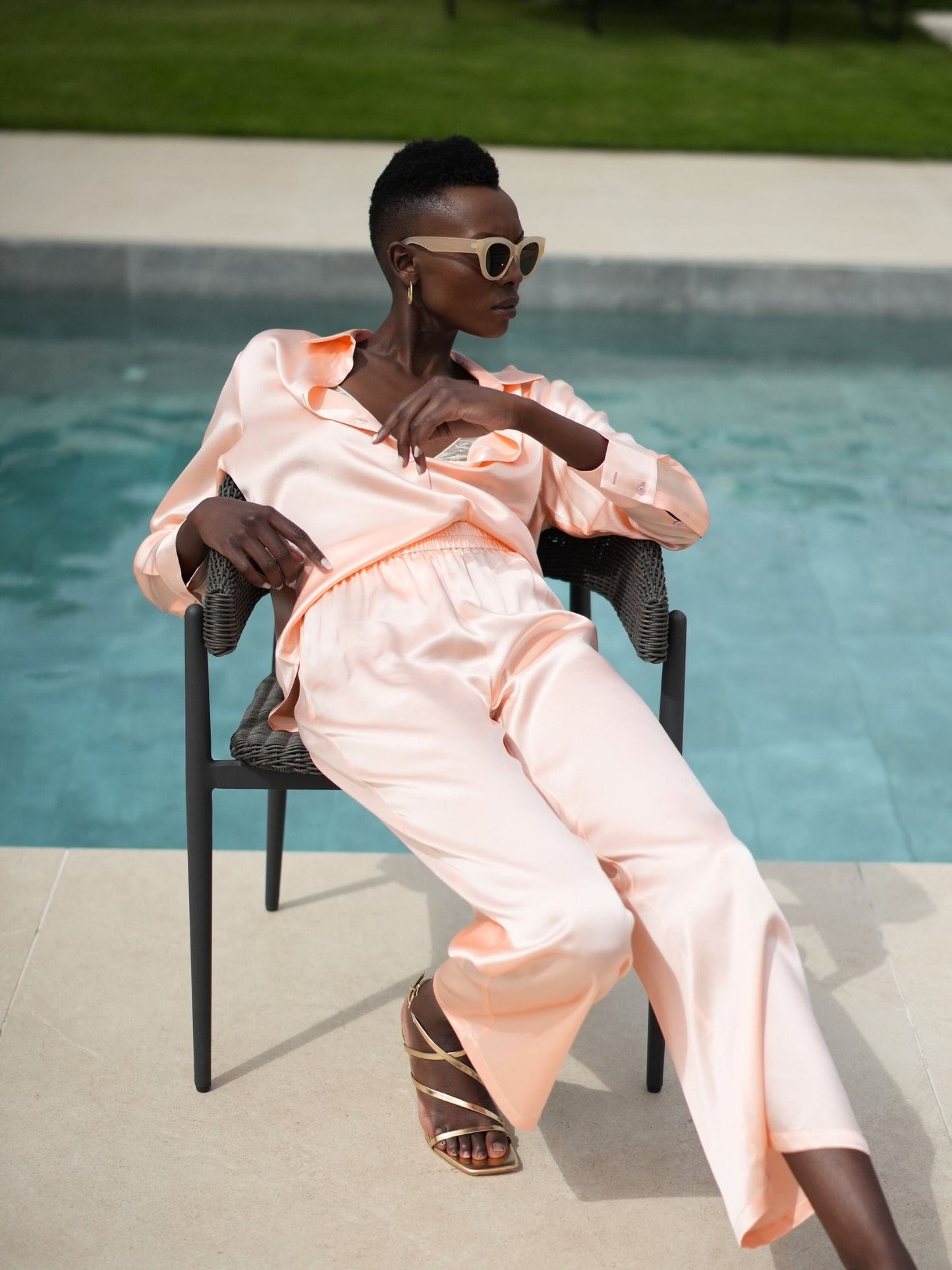 Pfirsichfarbene Jane-Hose aus Seide