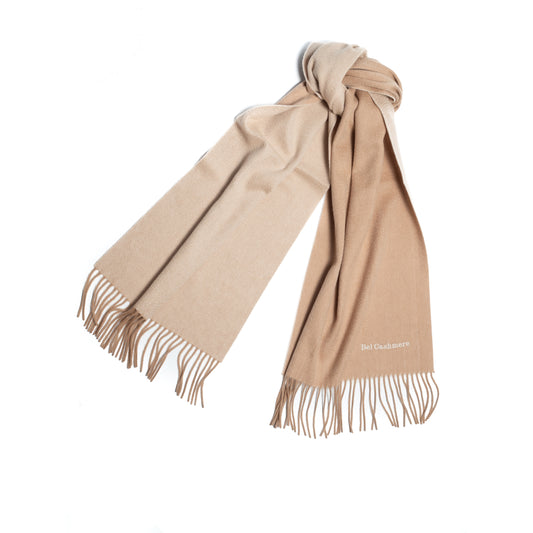 Camel and cream double-sided cashmere scarf