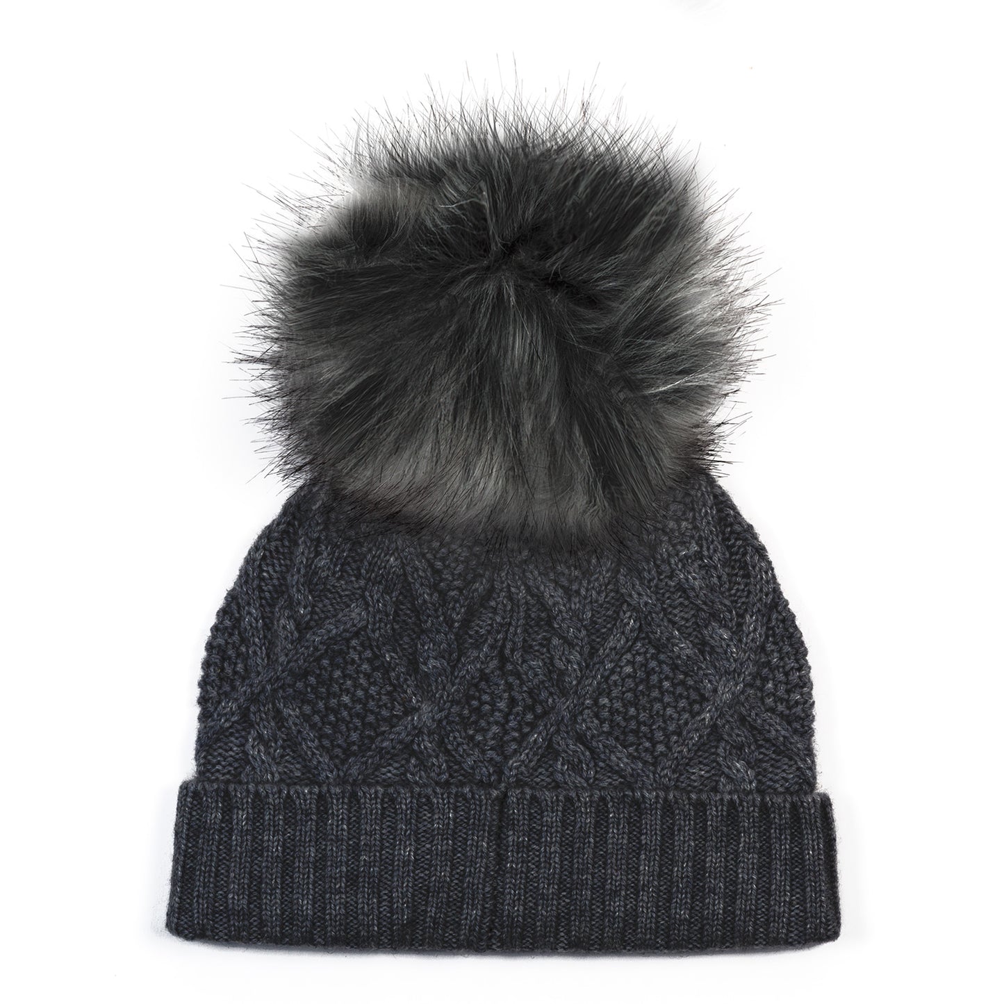 Black cashmere hat with pompom