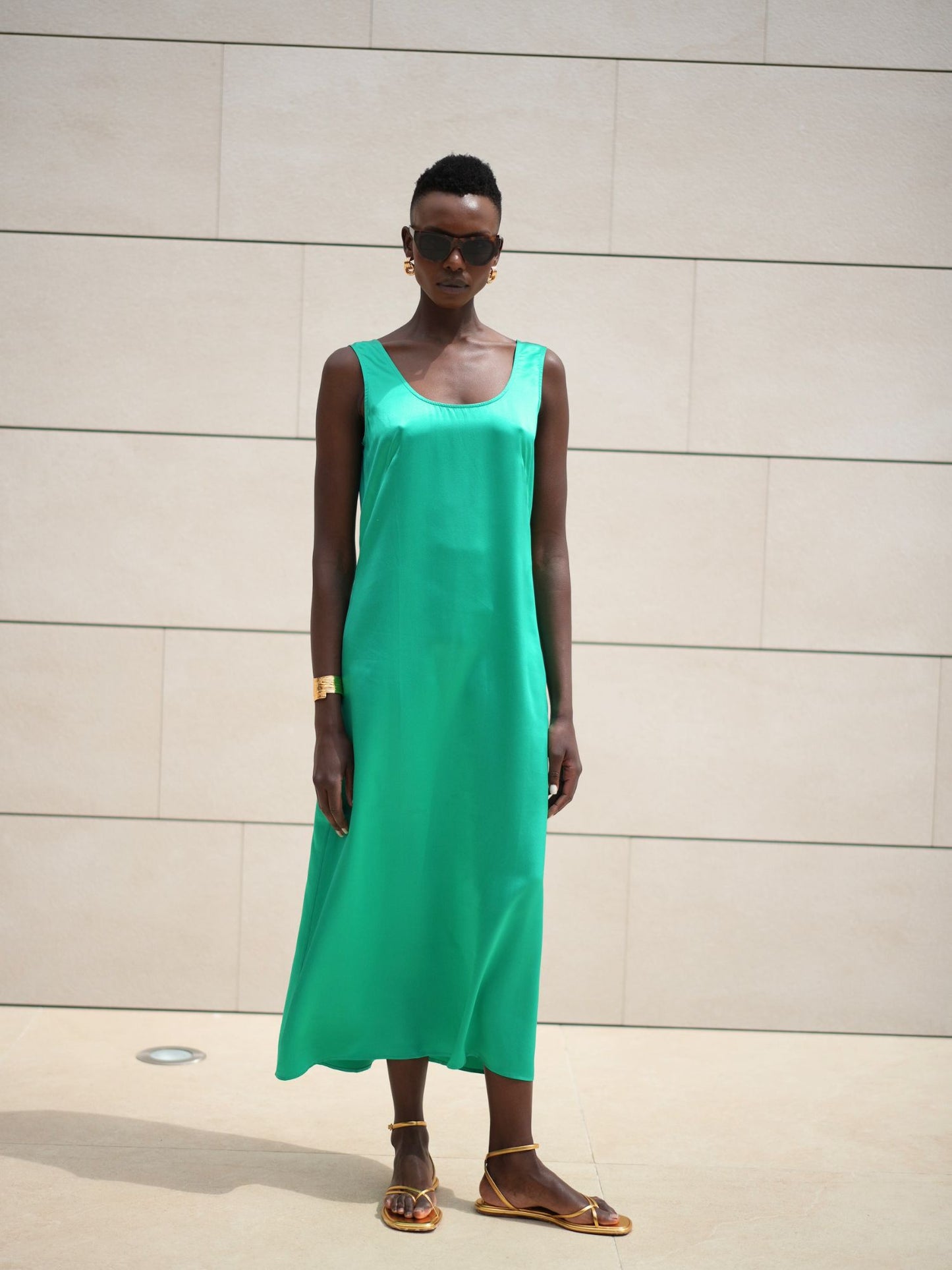 Olivia emerald silk dress