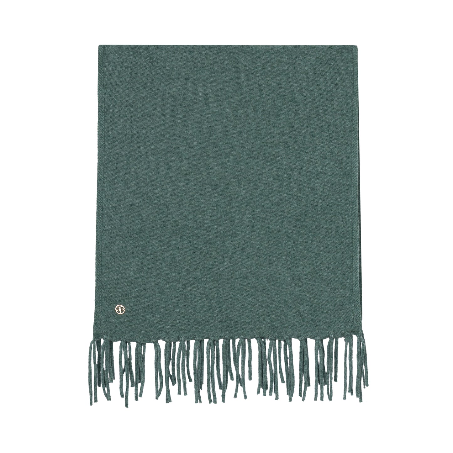 Green fringed knitted scarf