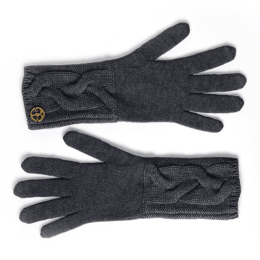 Black cable-knit cashmere gloves