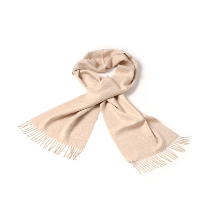 Beige fringed cashmere scarf