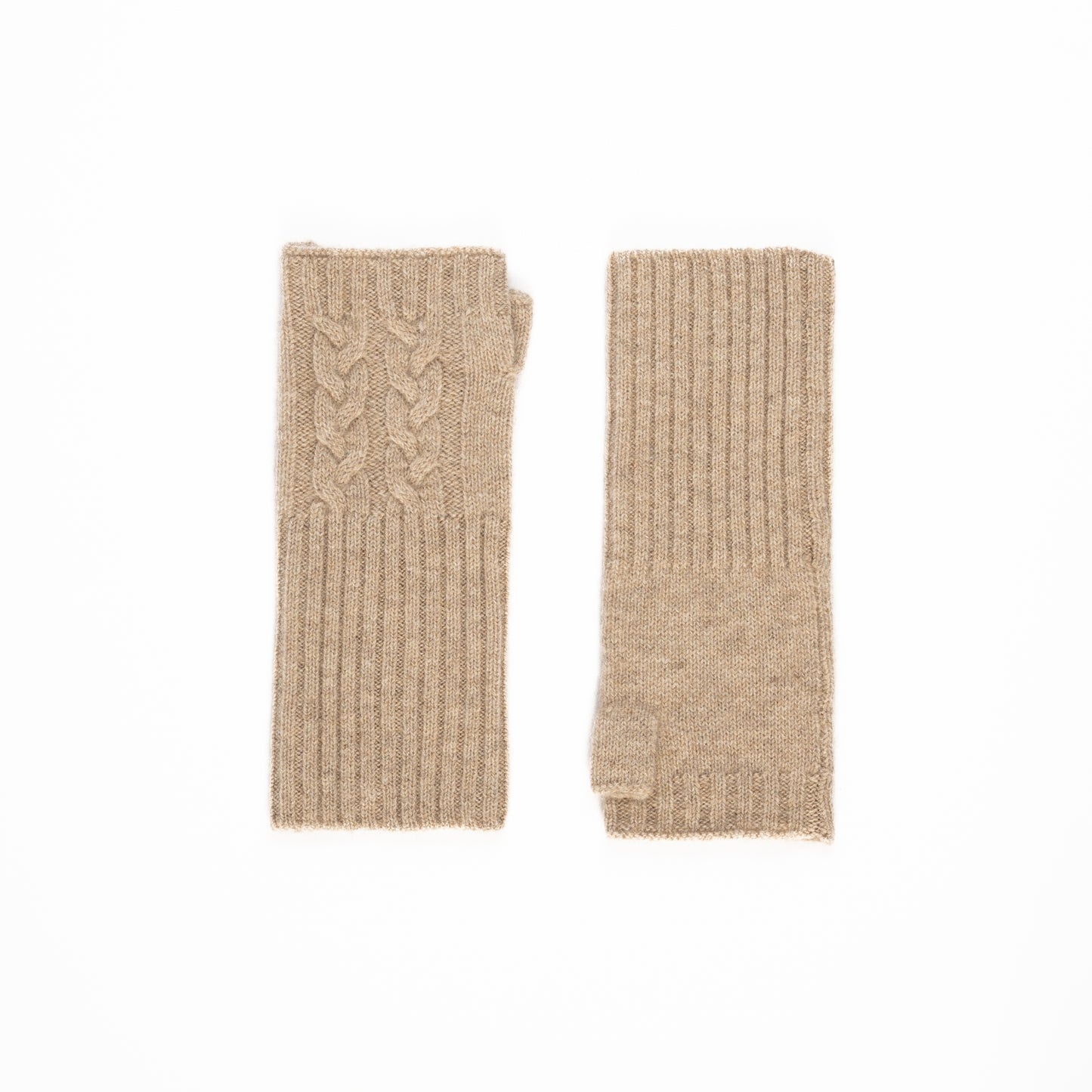 Beige cable knit mittens