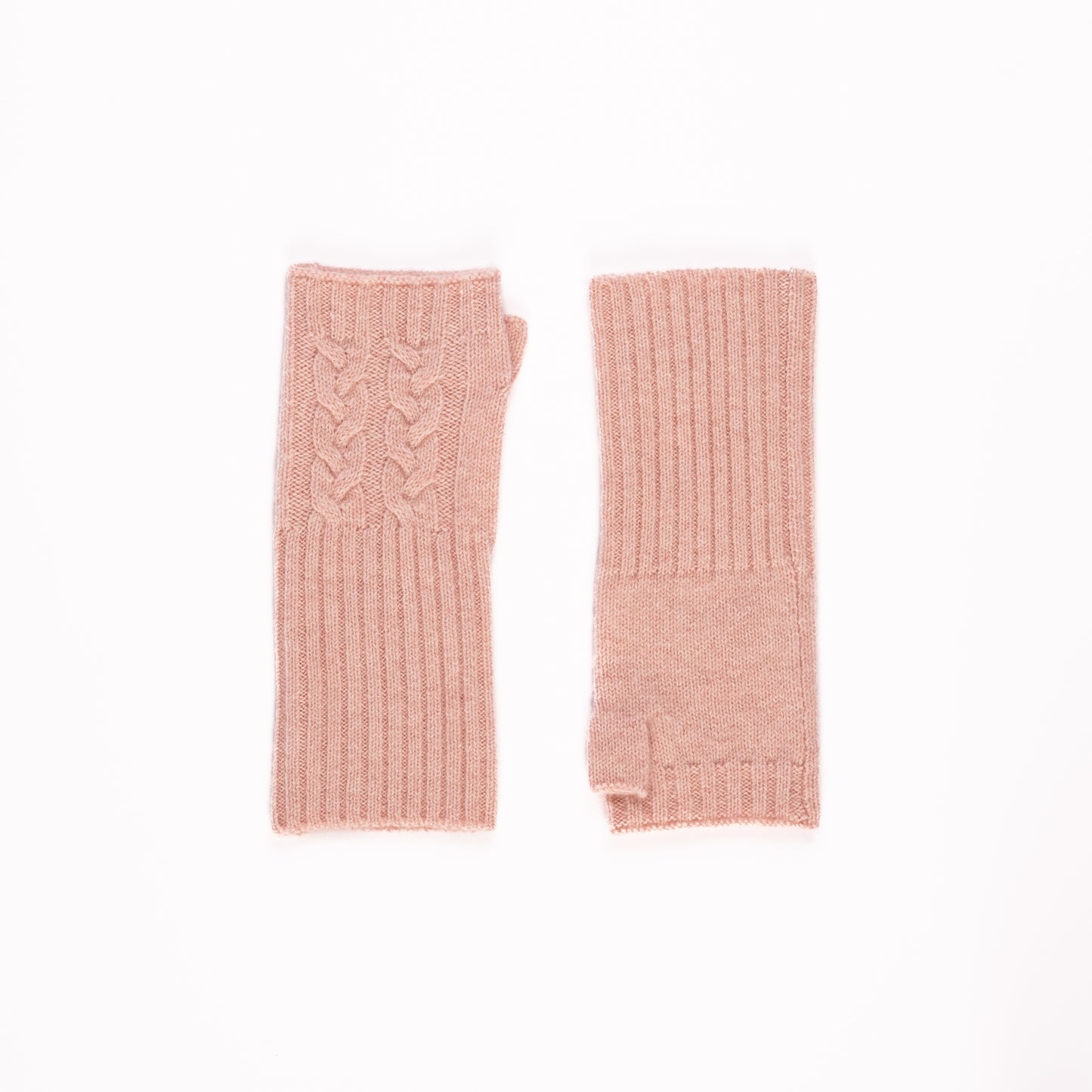 Pink cable knit mittens