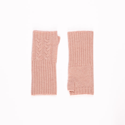 Pink cable knit mittens