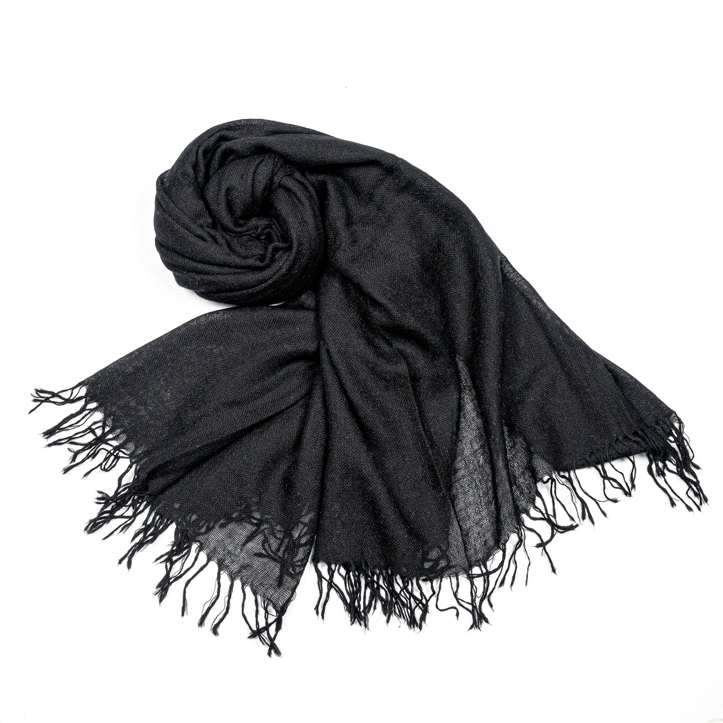 fular de cashmere fino con flecos negro