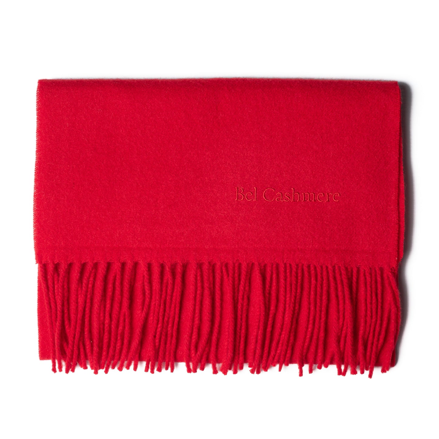 Red fringed cashmere scarf