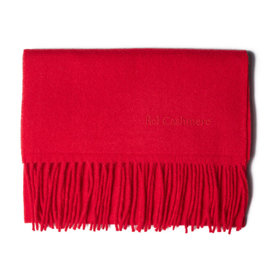 Red fringed cashmere scarf