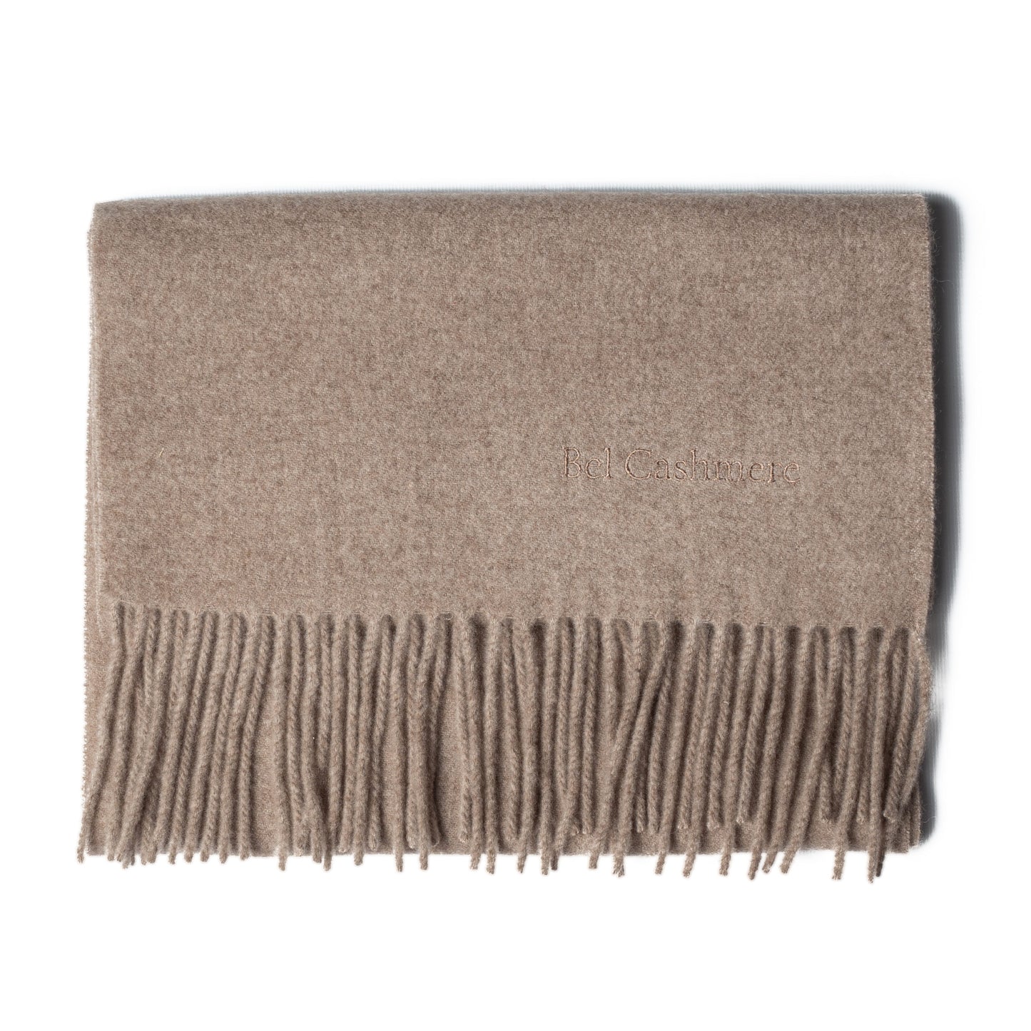 Organic brown fringed cashmere scarf