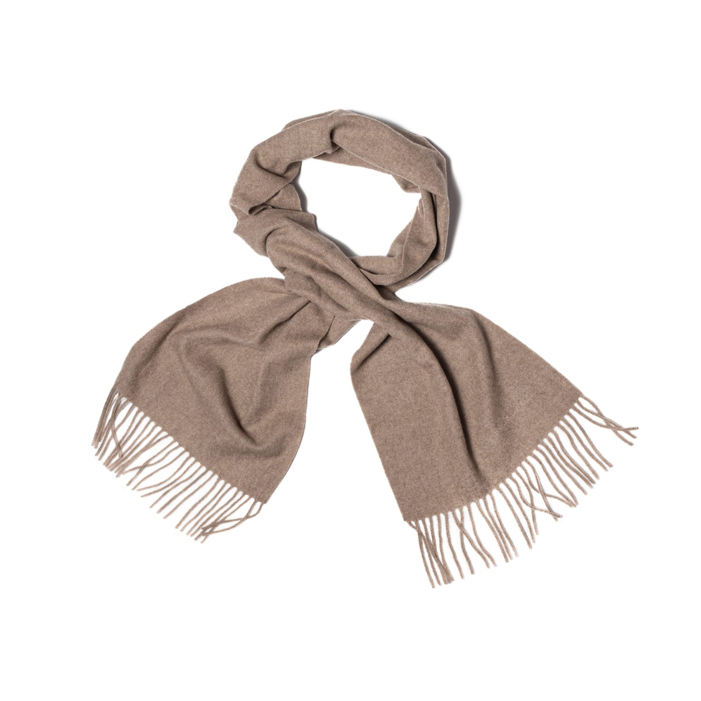 Organic brown fringed cashmere scarf