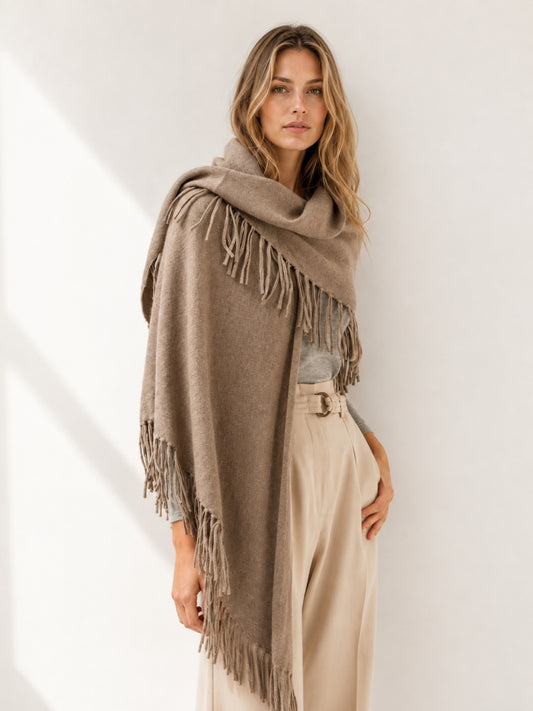 Sienna organic brown cashmere shawl