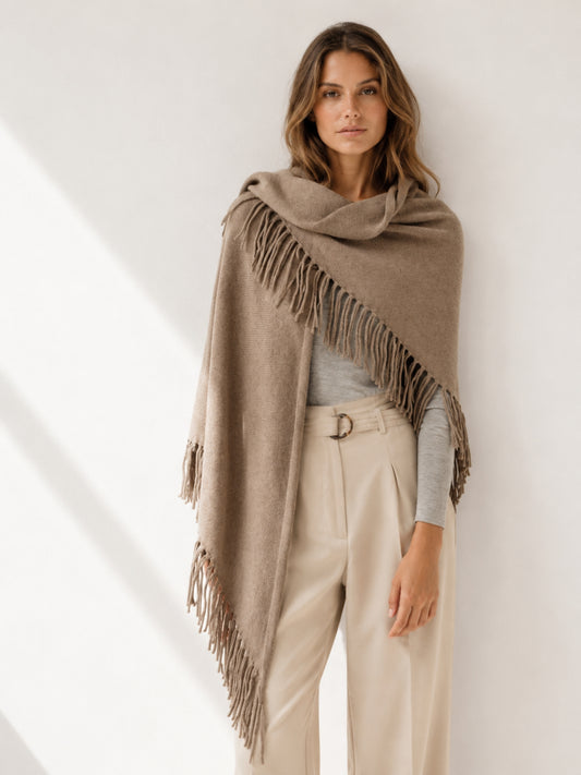 Sienna organic brown cashmere shawl