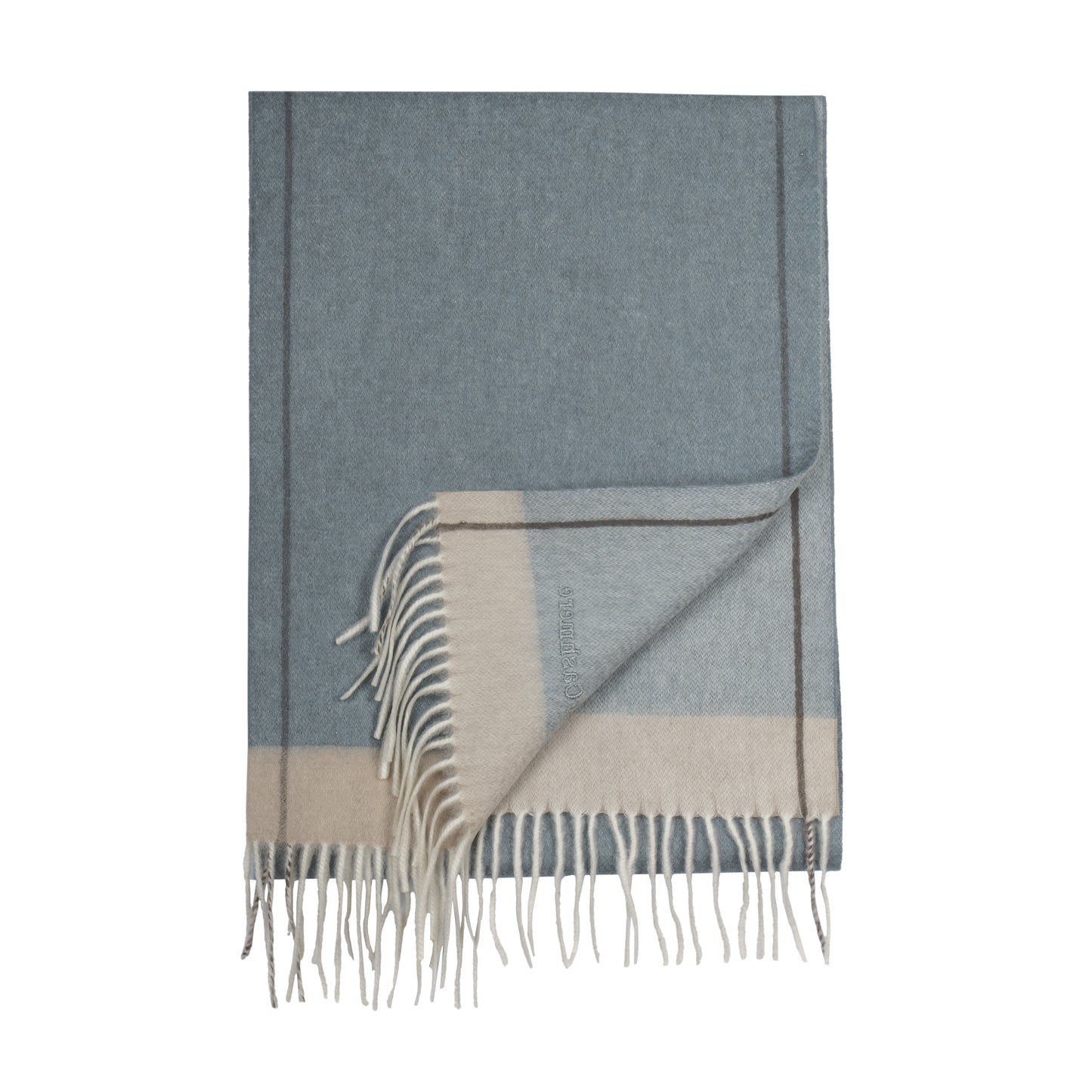 Two-tone greenish blue fringe scarf