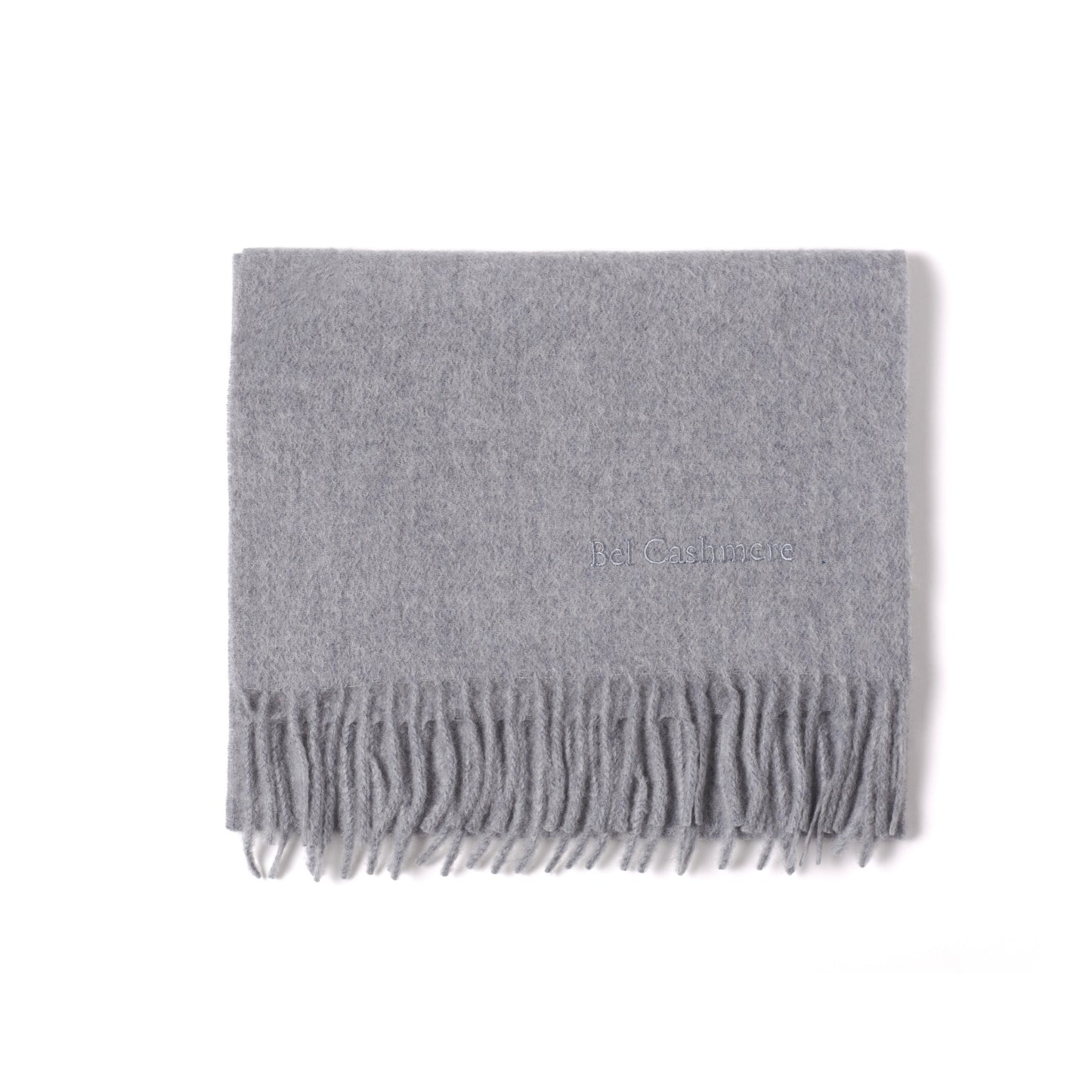 Gray fringed cashmere scarf