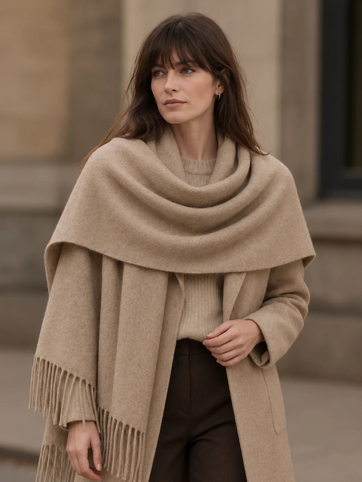 Large organic fringed stole/scarf