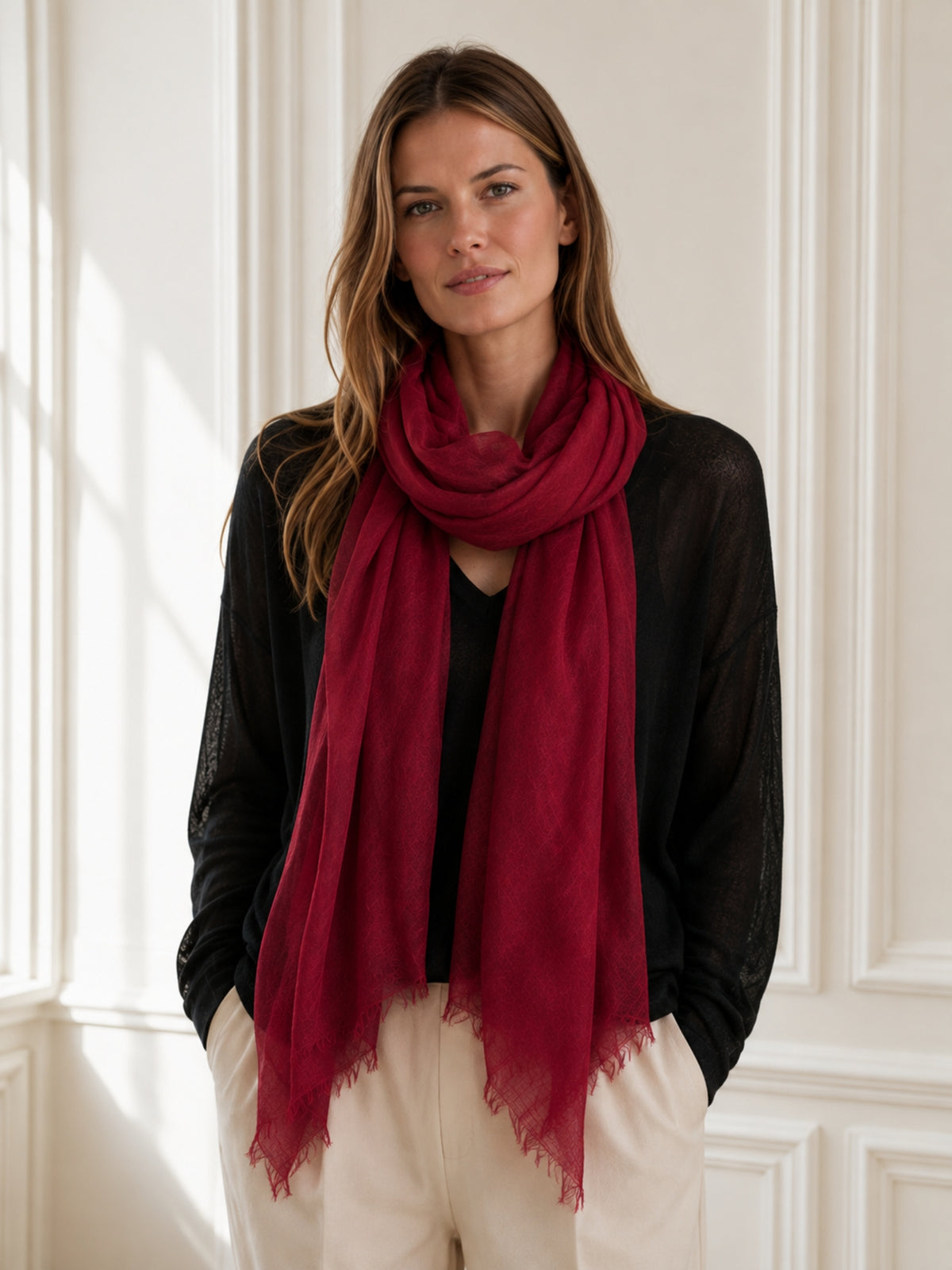 ultra-thin burgundy cashmere scarf