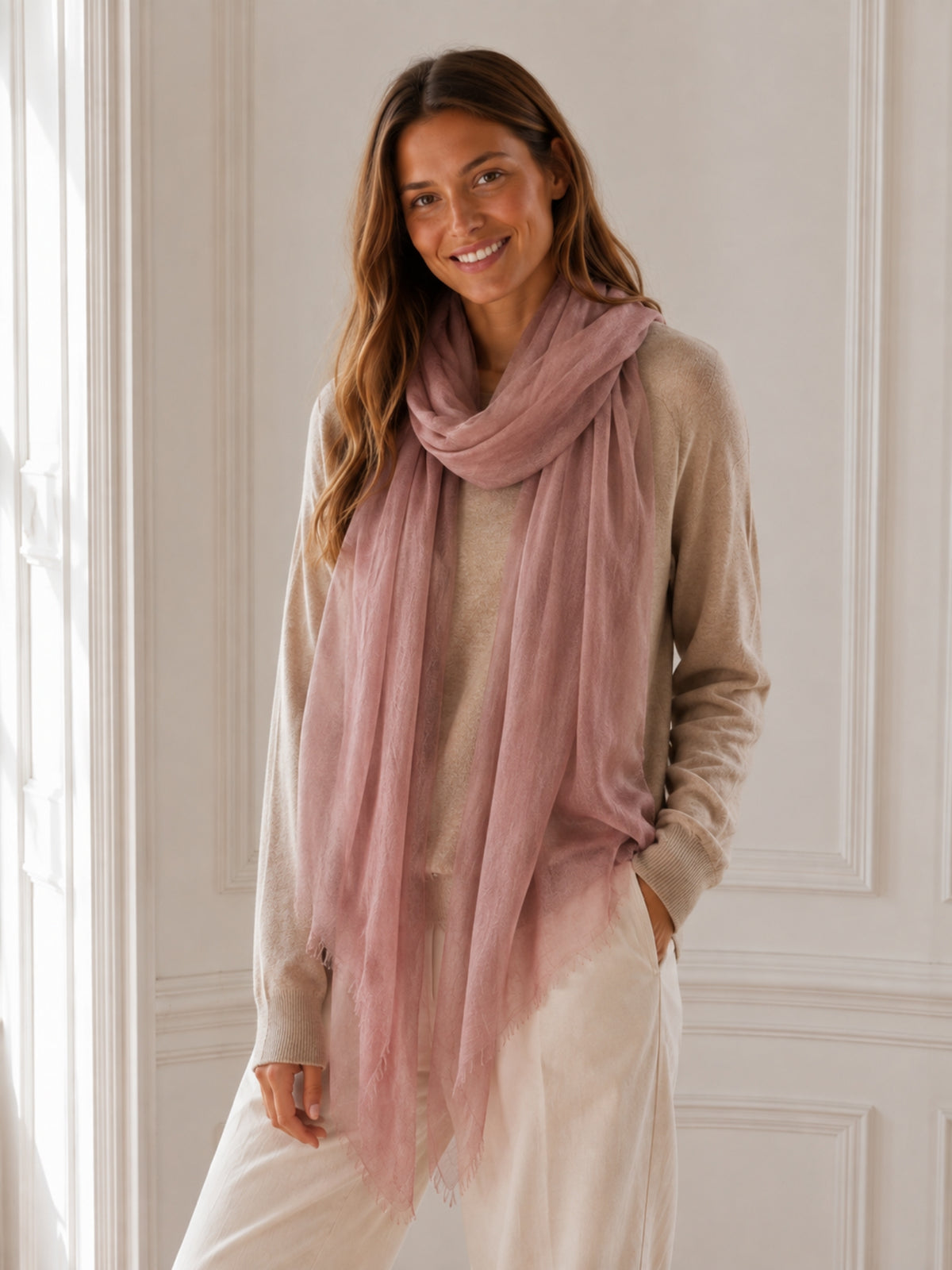 ultra-thin cashmere scarf in dark pink