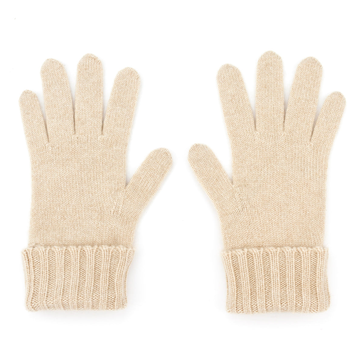 Beige cashmere double cuff knitted gloves